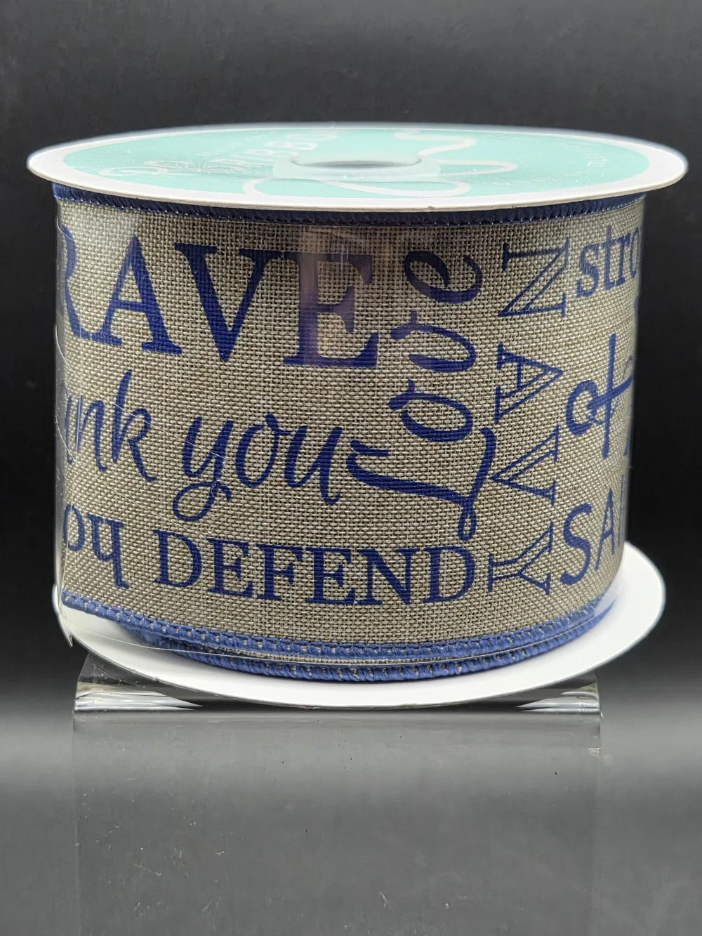 Patriotic 'Navy Hero' Wired Burlap Ribbon In Dark Blue and Natural 10 Yards NWT